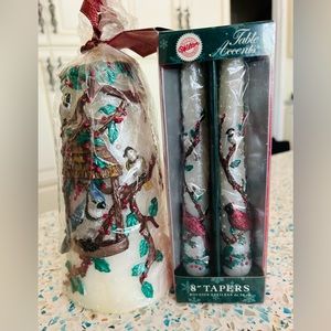 Vintage 8” Christmas Wintertime Birds Novelty  Candle & 8” Taper Candles in Box